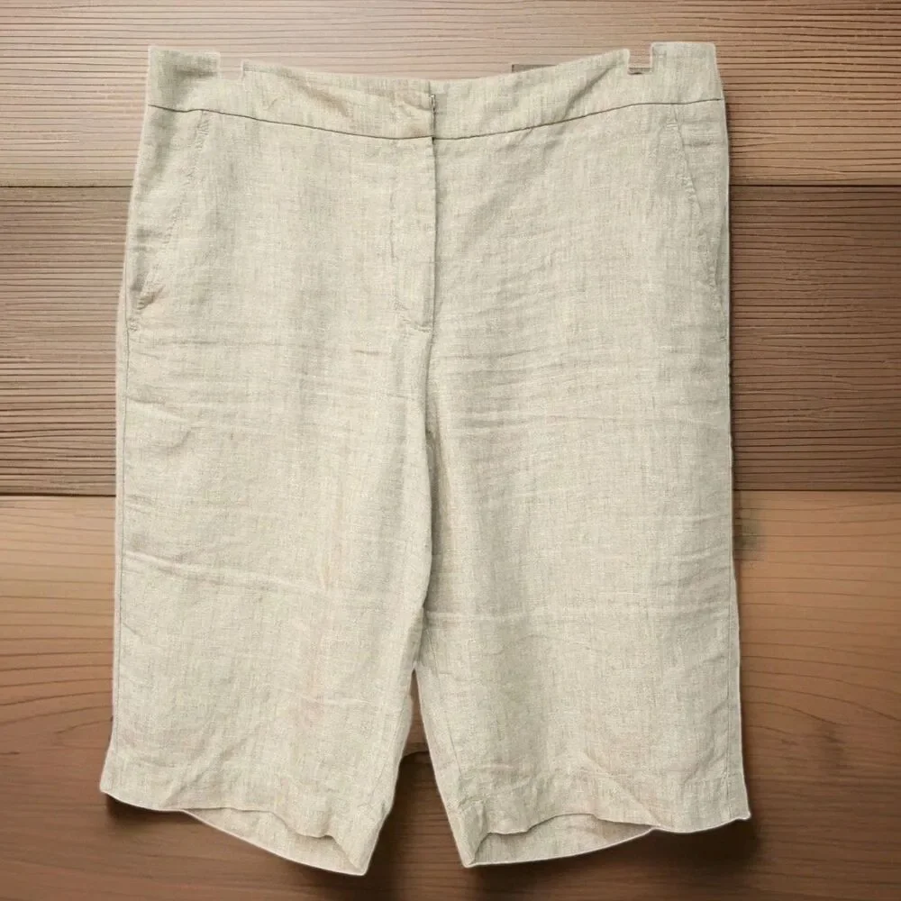 PeseRico Sign Women’s Linen Bermuda Shorts Size 42 Natural Linen Made in Italy